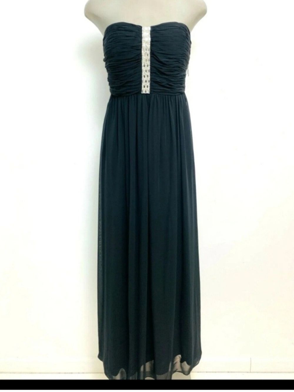 Calvin Klein Strapless Black Maxi Dress with Center Embellishment Size 38" Chest